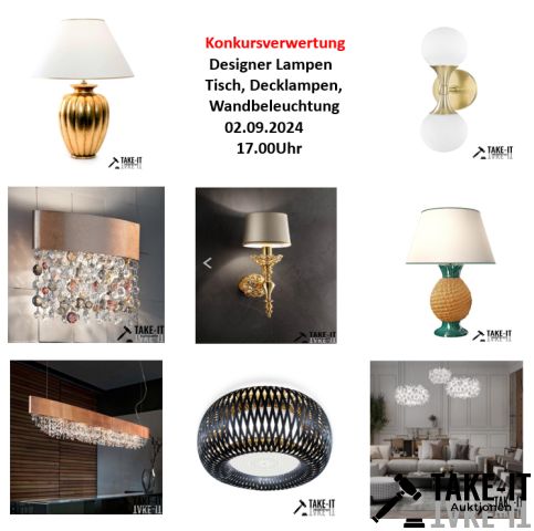 Bankruptcy liquidation HELWO GmbH Desiger lamps,Ferrero Luce, Giulia Luce, Slamp....